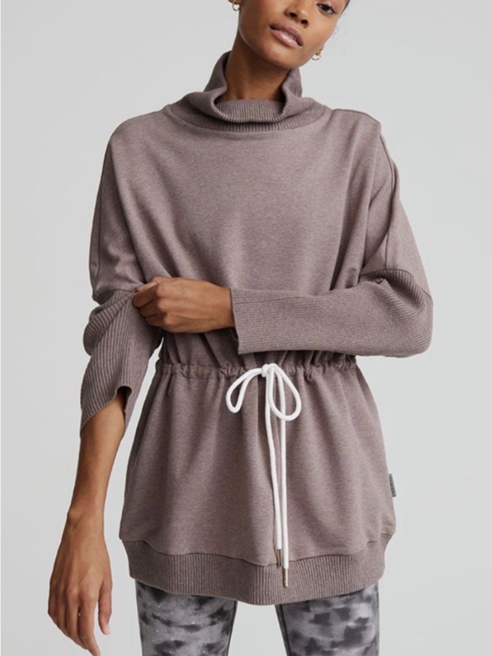 Varley Adelaine Pine Bark Brown Marl Drawstring Cinch Waist Sweatshirt